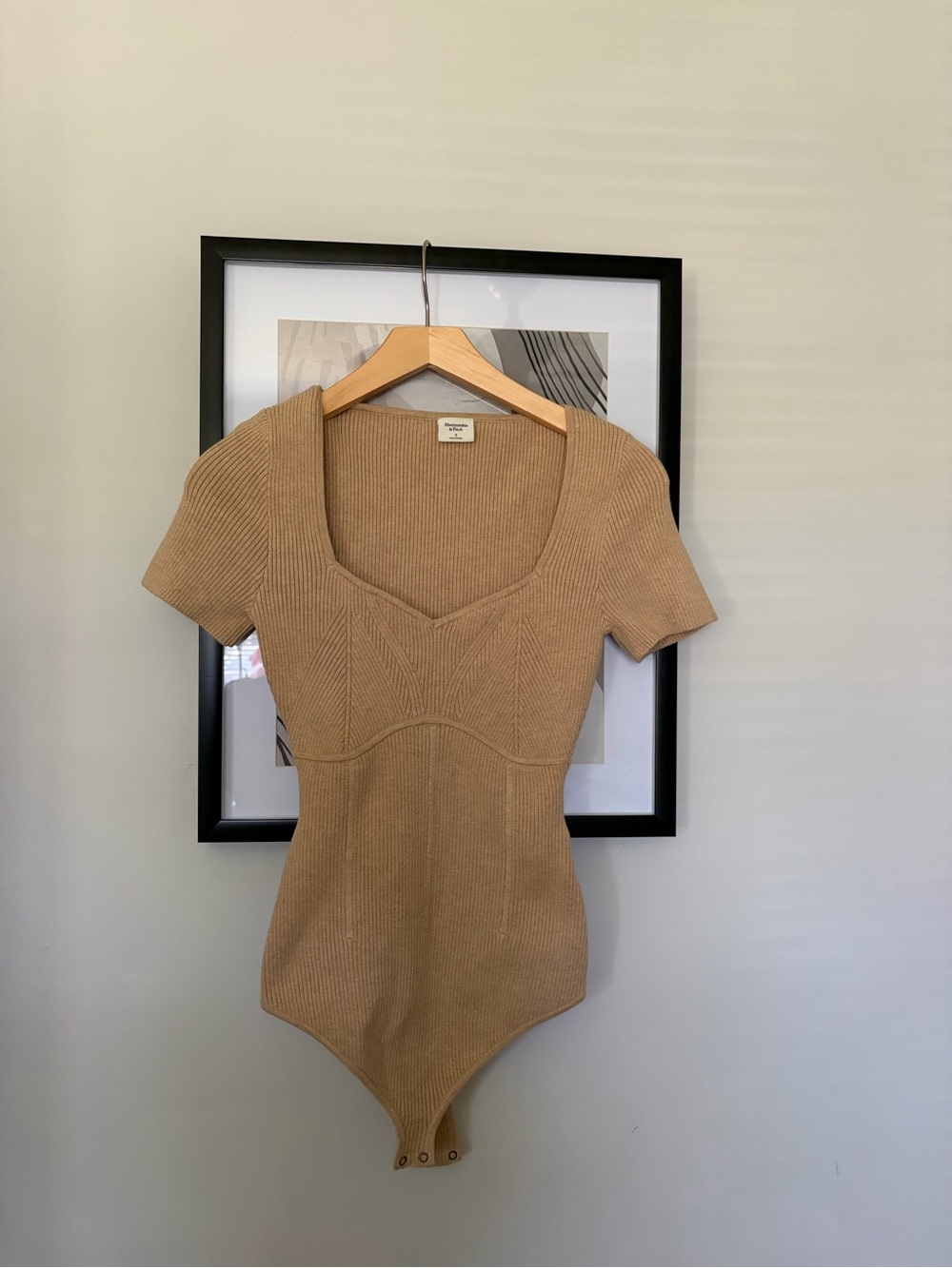 Abercrombie & Fitch Tan Ribbed Short-Sleeve Bodysuit